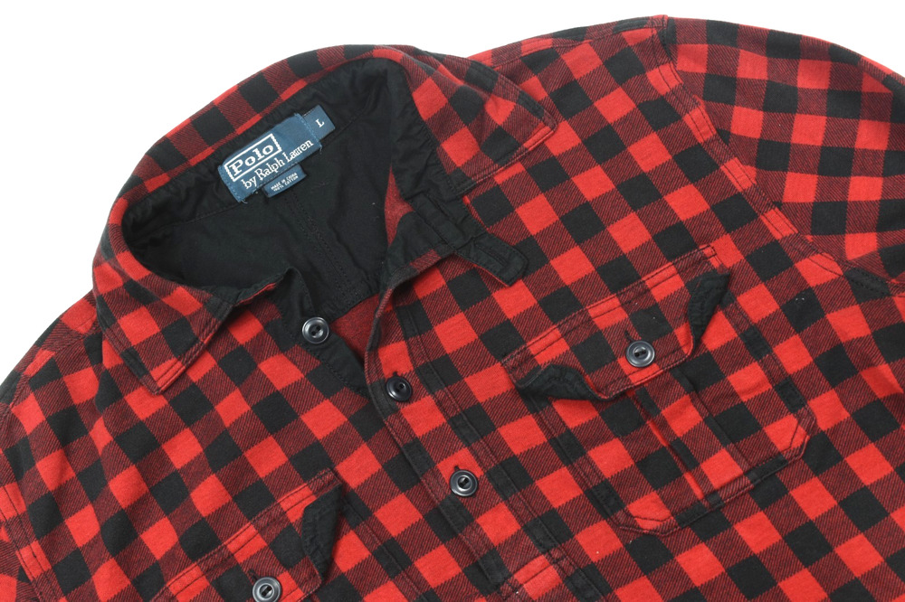 Vintage Polo Ralph Lauren Popover Flannel Work Shirt Mens Large Buffalo Plaid